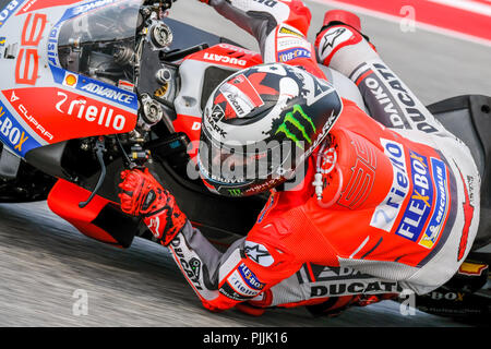 Misano, Italien. 7. September 2018. JORGE LORENZO aus Spanien, Ducati Team, Ducati Desmosedici GP18, Gran Premio Octo di San Marino e della Riviera di Rimini, während der Freitag FP2 im Marco Simoncelli World Circuit für die 13. Runde der MotoGP-Weltmeisterschaft, von September 7. bis 9., 2018. 7. Sep 2018. Quelle: AFP 7/ZUMA Draht/Alamy leben Nachrichten Stockfoto