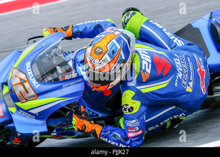 Misano, Italien. 7. September 2018. September 7, 2018 - 42 ALEX RINS aus Spanien, Suzuki, Ecstar Team Suzuki GSX-RR, Gran Premio Octo di San Marino e della Riviera di Rimini, während der Freitag FP2 im Marco Simoncelli World Circuit für die 13. Runde der MotoGP-Weltmeisterschaft, von September 7. bis 9., 2018. Quelle: AFP 7/ZUMA Draht/Alamy leben Nachrichten Stockfoto