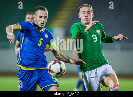 Mitrovica, Kosovo. 7. September 2018. 7. September, Olympiastadion Adem Jashari, Mitrovice, Kosovo; die UEFA unter 21 European Championship Qualifier, Kosovo U21 gegen Republik Irland U21; Quelle: Nikola Krstic/Alamy leben Nachrichten Stockfoto