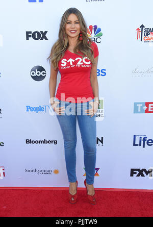 Santa Monica, Kalifornien, USA. 7. Sep 2018. Sofia Vergara kommt für bis zu Krebs 2018 Barker Hangar stehen. Credit: Lisa O'Connor/ZUMA Draht/Alamy leben Nachrichten Stockfoto