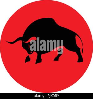 Bull Angriff rotes Symbol im Umlauf agressive Stock Vektor