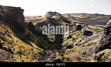 Vulkan Krater Zeile in Vulkanlandschaft Laki auf Island Stockfoto