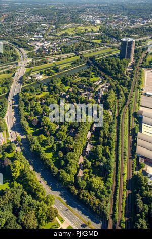 Oberhausen beraterplätze Kolonie Siedlung Grafenbusch, historischen Arbeiter, zeche Immobilien Gutehoffnungshütte und Zeche Osterfeld, Zeche Häuser, Oberhausen, Ruhrgebiet, Nordrhein-Westfalen, Deutschland Stockfoto