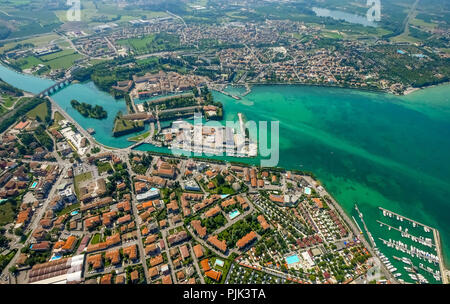 Luftaufnahme, Comune di Peschiera del Garda auf dem Fluss Mincio, Fortificazioni, Befestigungen, Gardasee, Lago di Garda, Italien, Venetien, Italien Stockfoto