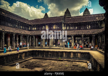 Asien, Kambodscha, Angkor Wat, Tempel, Hof Stockfoto