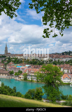 Blick auf die Berner Altstadt mit Schlaufe der Aare, Bern, Kanton Bern, Schweiz Stockfoto