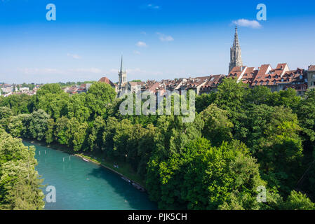 Blick auf die Berner Altstadt mit Schlaufe der Aare, Bern, Kanton Bern, Schweiz Stockfoto