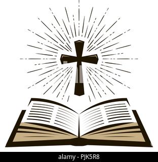 Bibel, die Heilige Schrift Logo oder Label. Glauben, glauben, Verehrung Symbol. Vector Illustration Stock Vektor