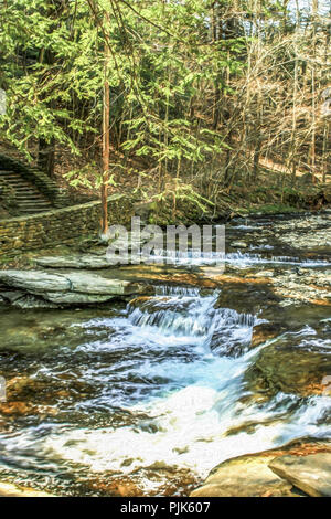 Digitale Öl Malerei - Steinwand mit Schritte entlang Stream Stockfoto