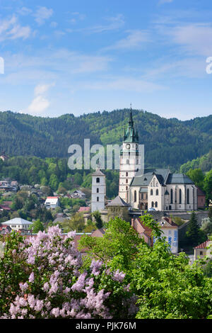 Kremnitz (kremnica), Burg der Stadt und die Kirche St. Katharina, Altstadt in der Slowakei, Stockfoto