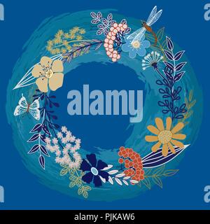 Retro Elemente, Blumen und Schmetterlinge Stock Vektor