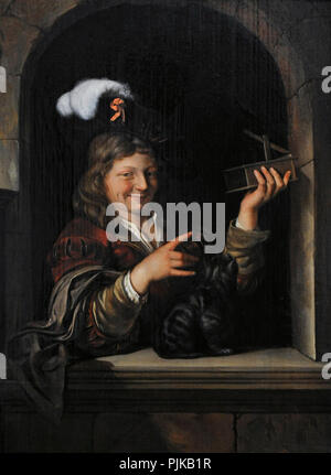 Eglon van der Neer (1634-1703). Niederländische Maler. Ein Junge mit einer Katze und einem Mausefalle, ca. 1675-1679. Wallraf-Richartz-Museum. Köln. Deutschland. Stockfoto