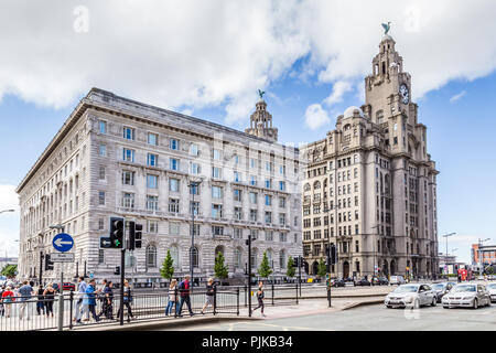 Streetview Royal Liver Building in Liverpool Stockfoto