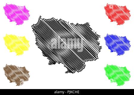 Ile-de-France (Frankreich, administrative Region) Karte Vektor-illustration, kritzeln Skizze Ile-de-France (Paris Region, Insel von Frankreich) Karte anzeigen Stock Vektor