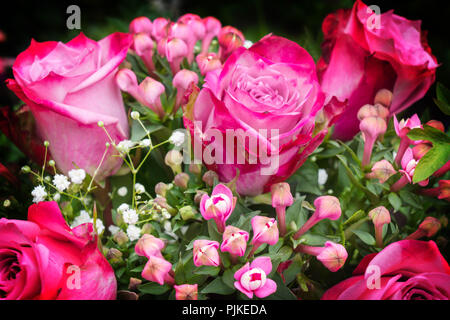 Rose Bouquet, rosa Rosen und Gypsophila Stockfoto