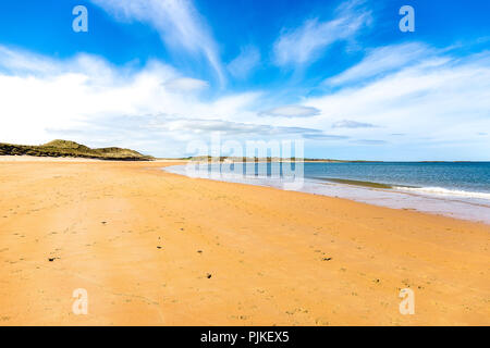 Der Strand von Dunstanburg Schloss in Northumberland, England Stockfoto