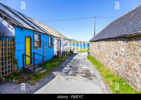 Alten bunten Häuser in Broadford, Isle of Skye Stockfoto