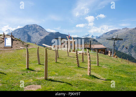 Kunst am Berg, Steinböcke Weg Via Valtellina auf der Alp Languard, Pontresina, in der Nähe von St. Moritz, Oberengadin, Kanton Graubünden, Schweiz Stockfoto