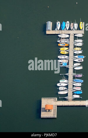 Luftaufnahme, jetty, Segelboote, Phoenix See Dortmund, Emscher, ehemaligen Stahlwerk Website, Strukturwandel, Dortmund, Ruhrgebiet, Nordrhein-Westfalen, Deutschland Stockfoto