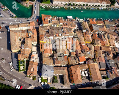 Luftaufnahme, Comune di Peschiera del Garda auf dem Fluss Mincio, Fortificazioni, Befestigungen, Gardasee, Lago di Garda, Italien, Venetien, Italien Stockfoto