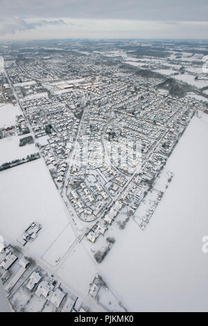 Luftbild, das Entwicklung in den Schnee, ehemalige Bergarbeiter Siedlung Maximilian Siedlung, Hamm, Ruhrgebiet, Nordrhein-Westfalen, Deutschland, Europa Stockfoto