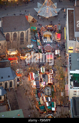 Luftaufnahme, Weihnachtsmarkt Dortmund, Reinoldi Kirche, Weihnachtsbaum, Hansamarkt, Kleppingstraße, Dortmund, Ruhrgebiet, Nordrhein-Westfalen, Deutschland, Europa Stockfoto