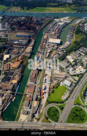 Luftaufnahme, parallel Port Duisburg Hochfeld, Duisburg Hafen unternehmen, Rhein, Duisburg, Ruhrgebiet, Nordrhein-Westfalen, Deutschland Stockfoto