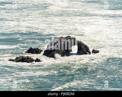 Seal Rocks vor Cliff House und Sutro-bäder, Pazifischer Ozean, Ocean Beach, San Francisco, San Francisco Bay Area, Vereinigten Staaten von Amerika, Kalifornien, USA Stockfoto