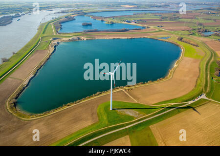 Rheindamm, Grindsee, Rosenhofsee, Rhein Aue bei Überschwemmungen, Hochwasser am Rhein, Wesel, Niederrhein, Nordrhein-Westfalen, Deutschland Stockfoto