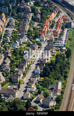 Hagen-Hohenlimburg Hoeschsiedlung, Abwicklung der Arbeitnehmer bei Hoesch Hohenlimburg, Hagen, Ruhrgebiet, Nordrhein-Westfalen, Deutschland Stockfoto