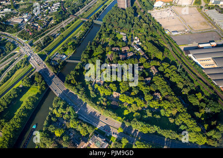 Oberhausen beraterplätze Kolonie Siedlung Grafenbusch, historischen Arbeiter, zeche Immobilien Gutehoffnungshütte und Zeche Osterfeld, Zeche Häuser, Oberhausen, Ruhrgebiet, Nordrhein-Westfalen, Deutschland Stockfoto