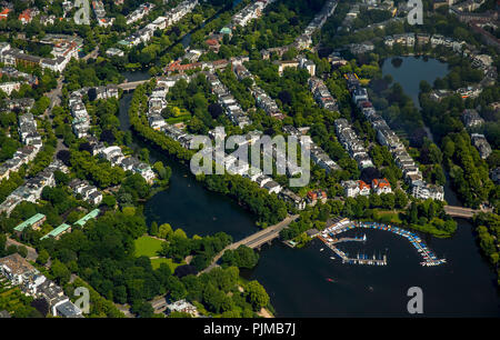 Alster, mit Villa Viertel und Marina Fernsicht, Alster jetty Bobby Reich, Hamburg, Freie und Hansestadt Hamburg, Hamburg, Deutschland Stockfoto