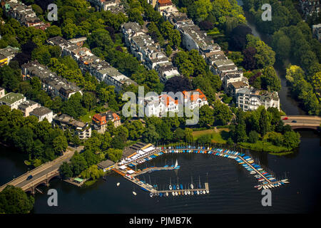 Alster, mit Villa Viertel und Marina Fernsicht, Alster jetty Bobby Reich, Hamburg, Freie und Hansestadt Hamburg, Hamburg, Deutschland Stockfoto