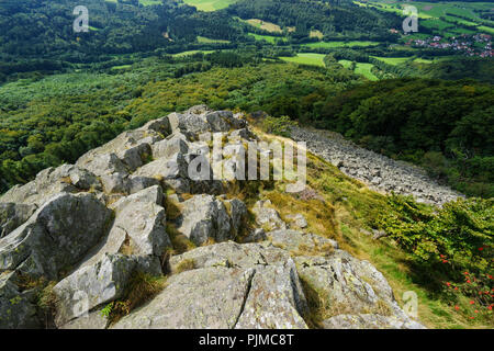 Die Milseburg mit seinen grossen Stein, den heiligen Berg im Biosphärenreservat Rhön, Hessen, Deutschland Stockfoto