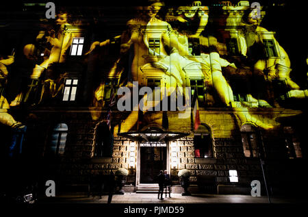 Das Hotel de Rome am Bebelplatz während des Festival of Lights in Berlin (Deutschland, 14/10/2013) Stockfoto