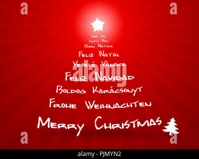 Ein Bild von frohe Weihnachten in verschiedenen Sprachen Stockfoto