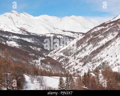 Skigebiet von Val d'Allos in den französischen Alpen Stockfoto