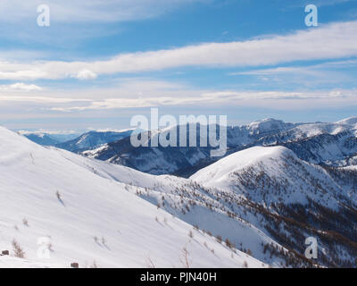 Skigebiet von Val d'Allos in den französischen Alpen Stockfoto