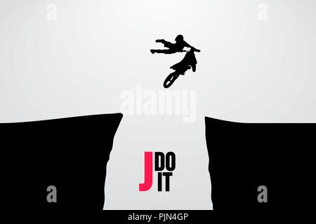 Motocross Fahrer Silhouette. Hintergrund und Text auf einem separaten Layer, Farbe kann mit einem Klick geändert werden. Vector Illustration Stock Vektor