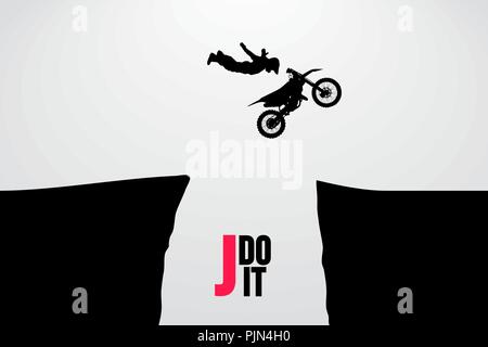 Motocross Fahrer Silhouette. Hintergrund und Text auf einem separaten Layer, Farbe kann mit einem Klick geändert werden. Vector Illustration Stock Vektor