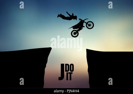 Motocross Fahrer Silhouette. Hintergrund und Text auf einem separaten Layer, Farbe kann mit einem Klick geändert werden. Vector Illustration Stock Vektor