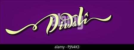Hand Diwali Typographie Beschriftung Plakat gezeichnet. Feier Zitat auf lila Hintergrund für Postkarte, Symbol, Logo, Emblem. Stock Vektor