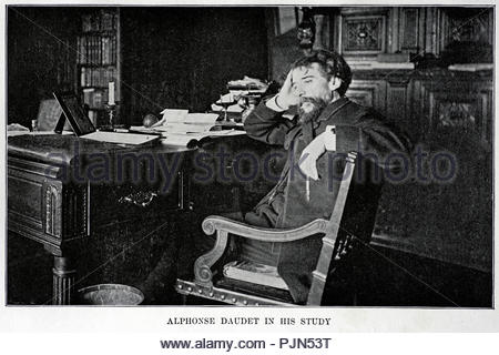 Alphonse Daudet in seiner Studie, 1840 - 1897, war ein französischer Schriftsteller. Abbildung aus dem späten 1800s Stockfoto