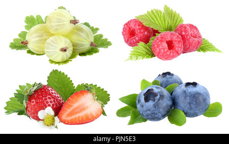 Sammlung von Beeren Erdbeeren Heidelbeeren berry Obst Obst auf weißem Hintergrund Stockfoto