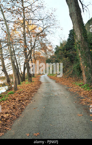 Weg am Ufer des Sees Kastoria, Orestiada im Herbst Stockfoto