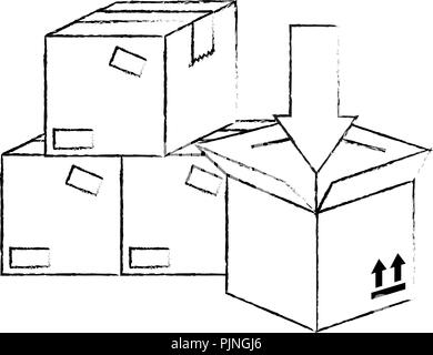 Stapel Kisten packen, Karton mit Pfeil Stock Vektor