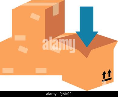 Stapel Kisten packen, Karton mit Pfeil Stock Vektor