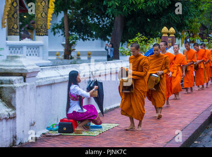 Buddhistische Almosen, die in Luang Prabang Laos Zeremonie abgaben Stockfoto