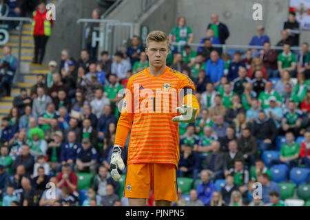 Windsor Park, Belfast, Nordirland. 08.September 2018. UEFA Nationen Liga Gruppe B3 - Nordirland gegen Bosnien & Herzegowina. Bailey Peacock-Farrell sein Debüt für Nordirland. Quelle: David Hunter/Alamy Leben Nachrichten. Stockfoto