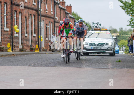 Newstead, Nottinghamshire, UK: 08. September 2018. Das Team Sky Rider Ian Stannard gewinnt Etappe 7 in Mansfield. Ian Stannard (Sky Team) Schatten Reiter auf, bevor sie mit gewinnt die 7. Credit: Ian Francis/Alamy leben Nachrichten Stockfoto